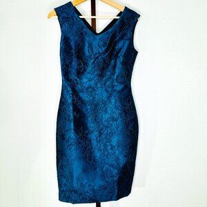 AG Phillips Designer Formal Cocktail Party Sheath Dress Embroidered Teal SZ 2